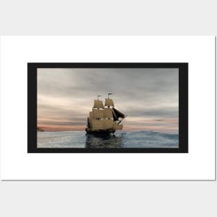 Sailing ship on high sea Posters and Art